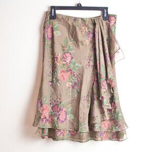 NWT Ralph Lauren Polyester Floral Midi Skirt in Earth Tones MP